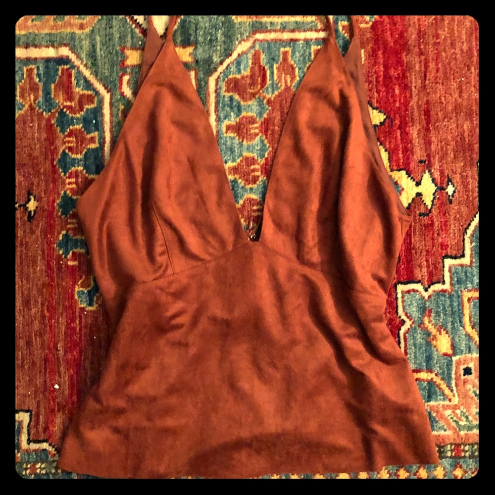 Lush ✨ Faux Suede Burnt Orange Halter Top